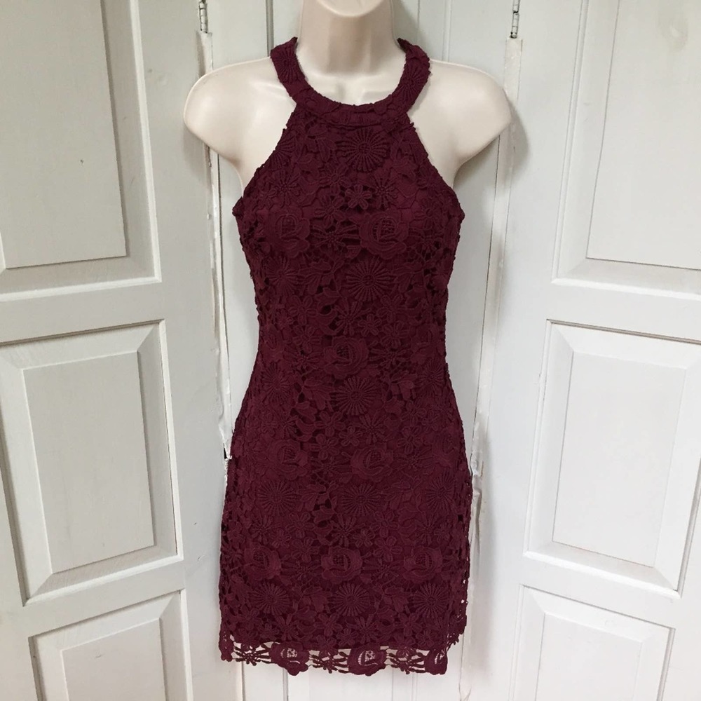 Lulu's Maroon Crocheted Lace Dress-